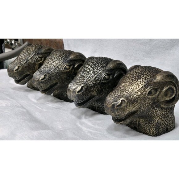 1- Antique Bronze Brass Boho Ram Head Tops Architecture Salvage Industrial Decor - Picture 8 of 16